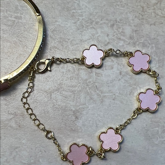 Gold and Pink Flower Bracelet Set - Picture 4 of 9